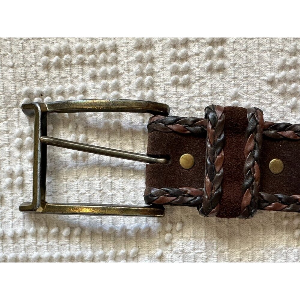 Women’s Brown Suede Braided Edge Belt with Antique Brass Buckle - Picture 3 of 9